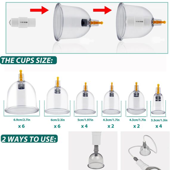 24 Stück Schröpfgläser mit Vakuumpumpe, Schröpfglas für Gesicht und Körper, Schröpfen zur Gegen Cellulite, Spannung und Entspannen Muskeln, Schröpfset mit Akupressurpunkt Magneten