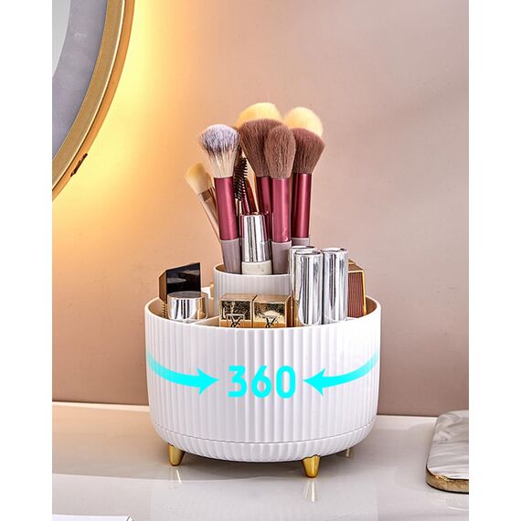 Nuangoo Kosmetik Make Up Organizer, 360°Drehbarer Pinsel Organizer,Kosmetikregal Kosmetik Organizers für Zimmer Decor Frisiertisch,Schlafzimmer,Badezimmer. (weiß)