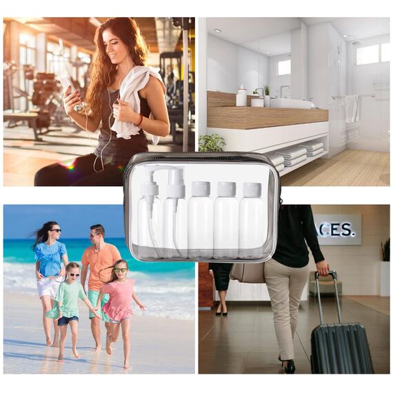 KEYRI Kulturbeutel Transparent Reiseflaschen zum Befüllen Leere Reiseflaschen Set mit Kulturtasche für Flüssigkeiten Auslaufsicher Reiseset Flaschen für Kosmetik Flugzeug (Schwarz)