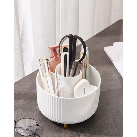 Nuangoo Kosmetik Make Up Organizer, 360°Drehbarer Pinsel Organizer,Kosmetikregal Kosmetik Organizers für Zimmer Decor Frisiertisch,Schlafzimmer,Badezimmer. (weiß)