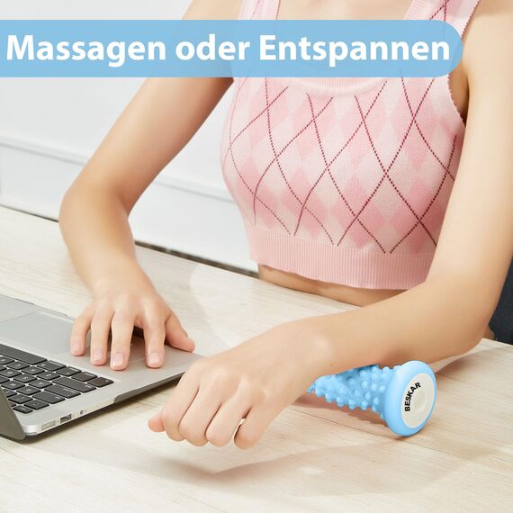 BESKAR Fußmassagerolle für Plantarfasziitis, Tragbarer Gummi Massagerolle zur Linderung Fußgewölbe-Schmerzen, Fuß-Triggerpunkttherapie & Tiefengewebemuskel, Fuß-Reflexzonenmassage, Blau