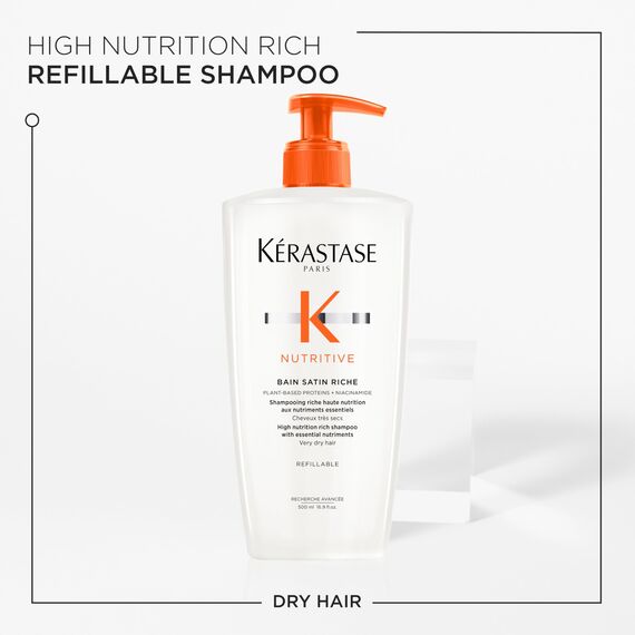 Kérastase Nutritive, Shampoo für sehr trockenes Haar, Feuchtigkeitsspendendes und revitalisierendes Haarbad, Ohne Parabene, Bain Satin Riche High Nutrition Rich Shampoo, 500 ml