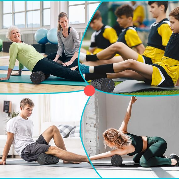 Faszienrolle mit 3D-Texturmassage, Foam Roller(33cm x 14cm) zur Muskelverspannungen lindern, mittlere Härte Selbstmassage Fazienrolle für rücken wirbelsäule Rücken Beine (Schwarz-blau)