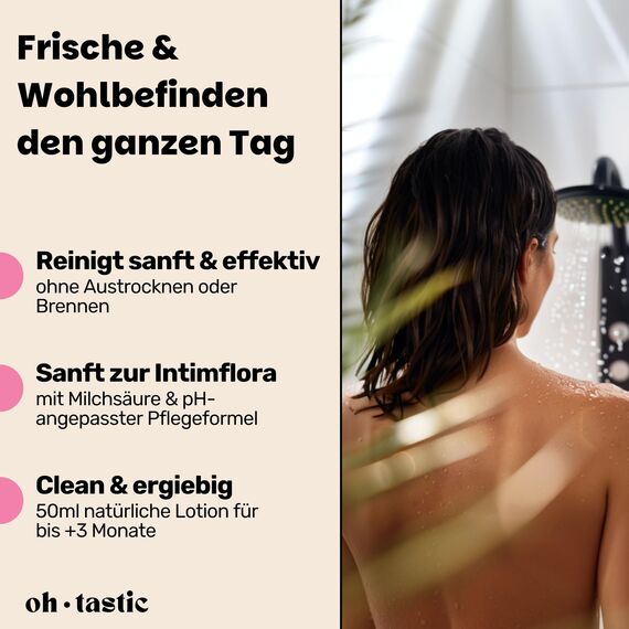 Intim Waschlotion Damen - Antibakterielles & seifenfreies Duschgel für den Intimbereich, Intimwaschlotion Frauen mit Milchsäurebakterien gegen Juckreiz, Scheidenpilz & Geruch - ohtastic - (50ml)