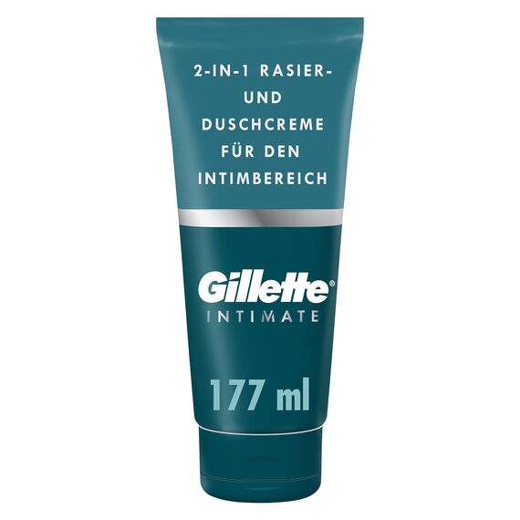 Gillette Body & Intimate 2-in-1 Rasier-und Duschcreme, sanfte Formel, formuliert für die Körper & Intimbehaarung, mit Aloe, frei von Parabenen, 177ml