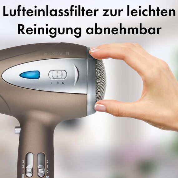 ProfiCare® Haartrockner mit Ionisierungsfunktion 2200W | extra leichter Reiseföhn 3 Leistungsstufen und 2 Gebläsestufen | Haarföhn inkl. Cool-Shot | Föhn mit Diffusor & Formdüse | PC HTD 3113 braun