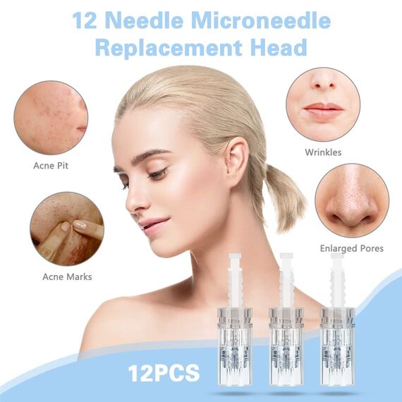 LOPHE 12 Pin Ersatz Nadeln Patrone,12 Stück Universalmodell Ersatznadeln Mikronadel Derma Pen, Microneedling Pen Nadelpatronen für Auto Micro Nadelroller Einstellbar Needling Pen (Bajonett)