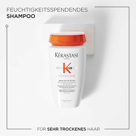 Kérastase Nutritive, Shampoo für sehr trockenes Haar, Feuchtigkeitsspendendes und revitalisierendes Haarbad, Ohne Parabene, Bain Satin Riche High Nutrition Rich Shampoo, 250 ml