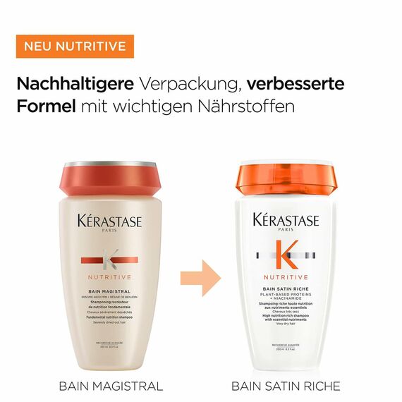 Kérastase Nutritive, Shampoo für sehr trockenes Haar, Feuchtigkeitsspendendes und revitalisierendes Haarbad, Ohne Parabene, Bain Satin Riche High Nutrition Rich Shampoo, 250 ml