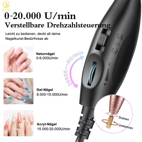 Nagelfräser, Elektrische Nagelfeile für Acryl und Gelnägel, Professionell Nagelfräser, Efile Maniküre und Pediküre Set mit goldenen Nagelfräserbiten für Home Salon Gebrauch