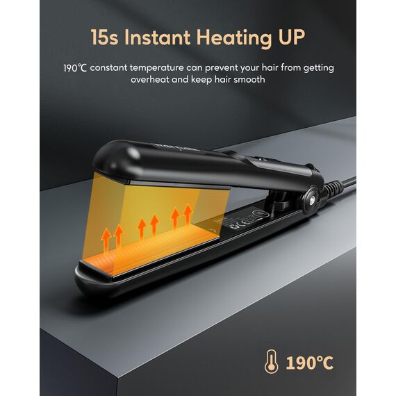 Wavytalk Mini Glätteisen für kurzes Haar, kleines Haarglätter passt in die Handtasche, duale Spannungsversorgung, Keramik-Heizplatte, Schwarz.