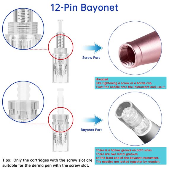 LOPHE 12 Pin Ersatz Nadeln Patrone,12 Stück Universalmodell Ersatznadeln Mikronadel Derma Pen, Microneedling Pen Nadelpatronen für Auto Micro Nadelroller Einstellbar Needling Pen (Bajonett)