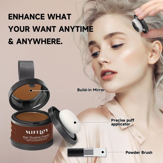 MIFELOY Haaransatz Puder mit Spiegel Schwamm, Braun Unsichtbares Ansatzpuder, Soforteffekt Concealer zur Haarverdichtung für Frauen Männer, Wasserfestes Haar Make-up zum Ansatz kaschieren