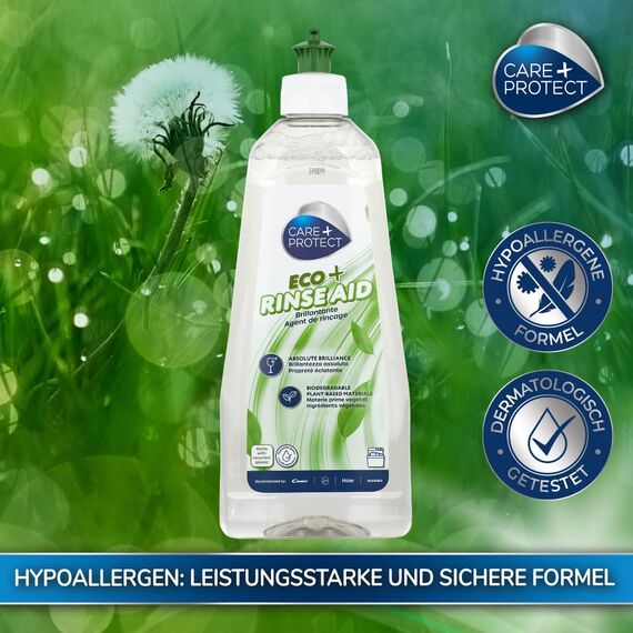 CARE+PROTECT ECO+ Ökologischer Klarspüler, 500ml I Bio Klarspüler für Spülmaschinen I Absolute Brillanz & schnelle Trocknung I Natürlicher Klarspüler, Glanz ohne Ränder & Rückstände