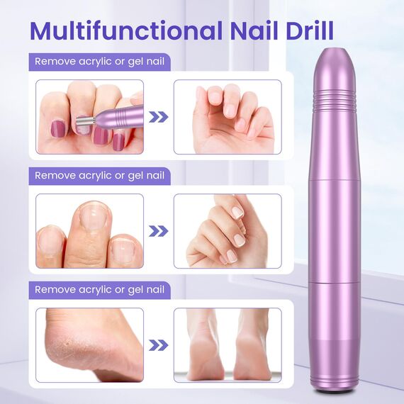 Nagelfräser, Elektrische Nagelfeile für Gelnägel, 20000 u/Min Verstellbare Geschwindigkei Fräser für gelnägel, Maniküre Pediküre Set für Nagelhaut Shellac Acrylgel, Sicher für Anfänger