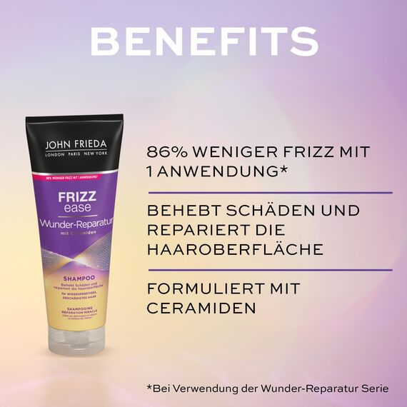 John Frieda Wunder Reparatur Shampoo - Inhalt: 75 ml - Reisegröße - Ideal zum Testen oder Verreisen - Frizz Ease Serie