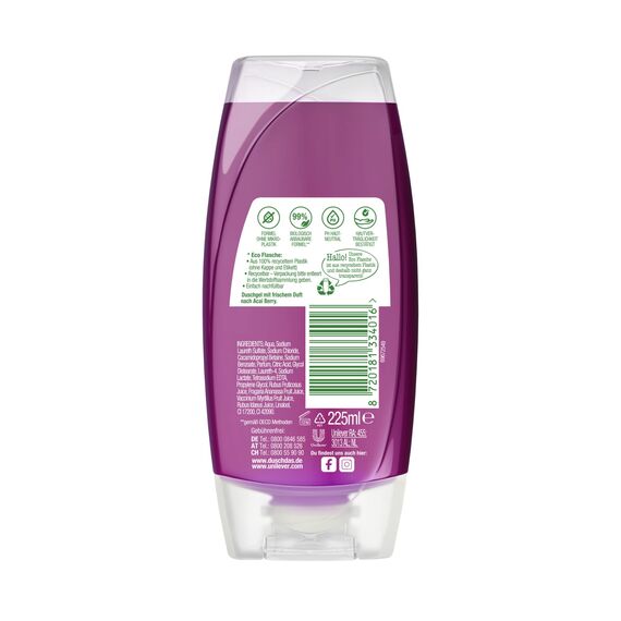 Duschdas Duschgel Acai Berry Duschbad mit Fresh-Energy-Duftformel sorgt für einen erfrischenden Start in den Tag 6 x 225 ml