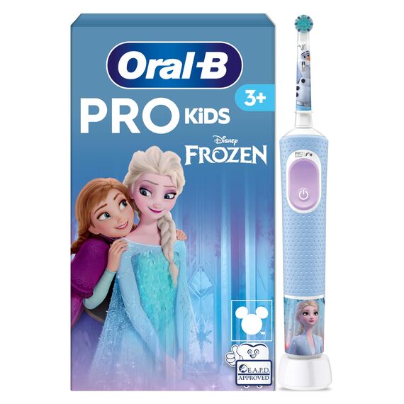 Oral-B Pro Kids Frozen Elektrische Zahnbürste, Electric Toothbrush für Kinder ab 3 Jahren, inklusive Sensitiv+ Modus für Zahnpflege, extra weiche Borsten, 1 Aufsteckbürste, 4 Sticker, blau, lila