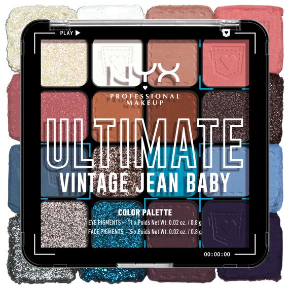 NYX Professional Makeup Lidschattenpalette mit 16 Farbtönen, Intensives und langanhaltendes Finish, Vegane Formel ohne Inhaltsstoffe tierischen Ursprungs, Ultimate Shadow, Farbton: Vintage Jean Baby