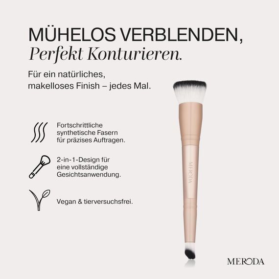 MERODA® Duo Foundation & Concealer Pinsel [2-IN-1] - Foundation & Concealer Brush - Doppelseitiger Make Up Pinsel - Multifunktionaler Schminkpinsel - Verblender Pinsel Make Up - Blending Brush Face