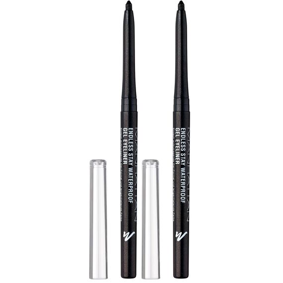Manhattan Endless Stay Waterproof, Schwarzer Gel Eyeliner mit Glitzer und herausdrehbarer Mine ohne Anspitzen, Farbe Starlit Black 007, 1 x 2,6g (Packung mit 2)