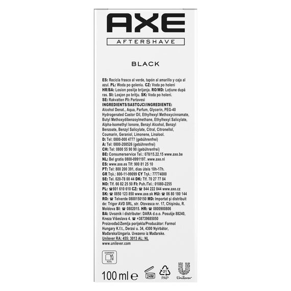Axe Aftershave Black für gepflegte Haut mit würzig-maskulinem Duft nach Zedernholz und gefrorener Birne 100 ml 1 Stück