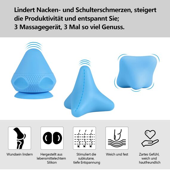 RYMALL Triggerpunkt Drücker Massagegerät 3 Stück,Schmerzfrei Drücker Set mit Saugnapf & Beutel für Muskelschmerzen und Verspannungen, Osteopressur Drücker Massager für Selbstmassage (Blau)