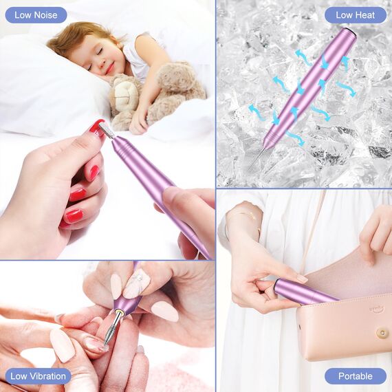 Nagelfräser, Elektrische nagelfräser Maniküre Set, 20000 U/Min Verstellbare Geschwindigkei Schleifpolierer für gelnägel, Fräser für Gelnägel, Nagelhaut Shellac Acrylgel, Sicher für Anfänger