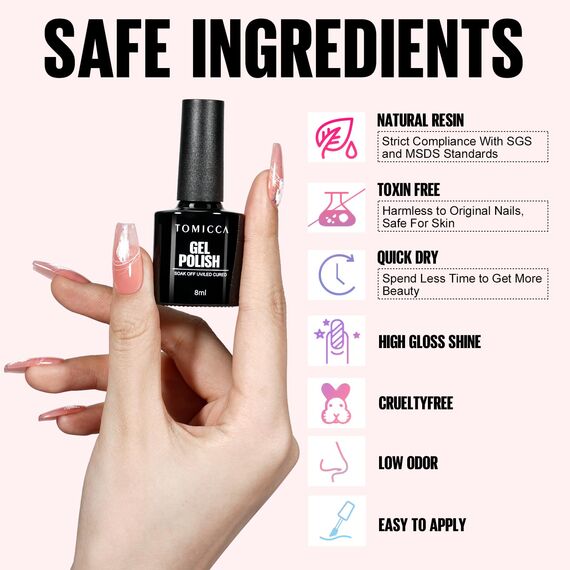 TOMICCA UV Nagellack Rosa Set, 4 Farben Gel Nagellack Für UV Lampe Soak-Off UV/LED Pink Serie, für Nagelstudio DIY Home, 8ML