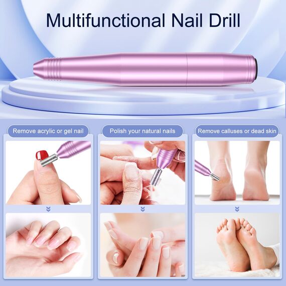 Nagelfräser, Elektrische nagelfräser Maniküre Set, 20000 U/Min Verstellbare Geschwindigkei Schleifpolierer für gelnägel, Fräser für Gelnägel, Nagelhaut Shellac Acrylgel, Sicher für Anfänger