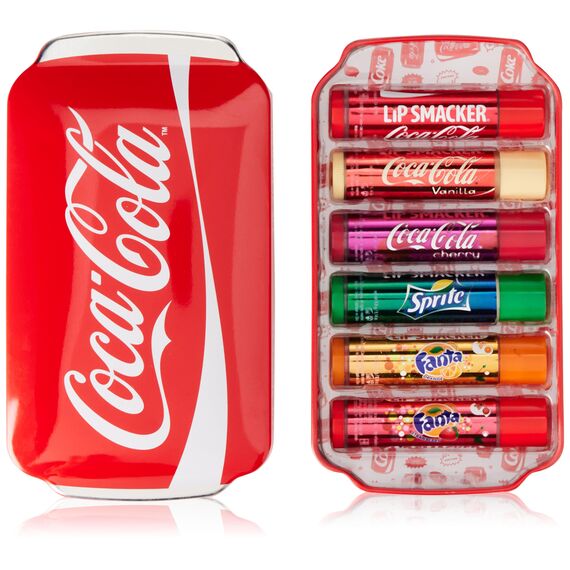 Lip Smacker Coca Cola Tin Collection, Set mit 6 Lippenbalsamen mit Originalen Geschmacksrichtungen von Coca-Cola, Fanta und Sprite