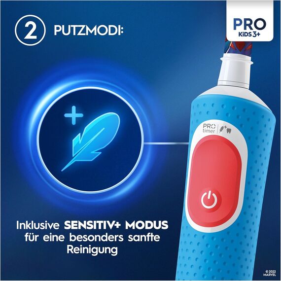 Oral-B Pro Kids Spiderman Elektrische Zahnbürste für Kinder — Electric Toothbrush ab 3 Jahren — Inkl. 1 Aufsteckbürste & Zahnbürsten-Sticker, Reise-Etui, Blau/Rot