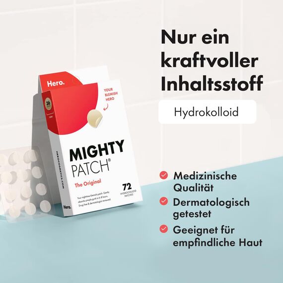 Mighty Patch Original Pickel-Patches von Hero Cosmetics, kleine Hydrokolloid-Pflaster zur Aknebehandlung, 72 Stück