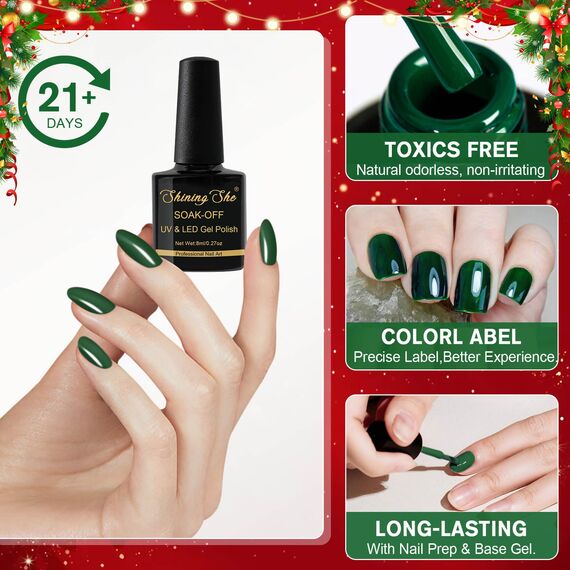 Shining She UV Nagellack Weihnachten,10 Farben Herbst Winter Gel Nagellack Set Glitzer Gold Grün Rot Weiss Schwarz,Soak Off UV Gel Nail Polish für Anfänger DIY Nail,8ML
