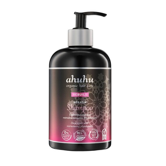 ahuhu REBUILD Keratin Shampoo XXL (500ml) – Shampoo für strapaziertes Haar, intensive Haarpflege mit Phytokeratin, reduziert Frizz & Haarbruch, silikonfrei