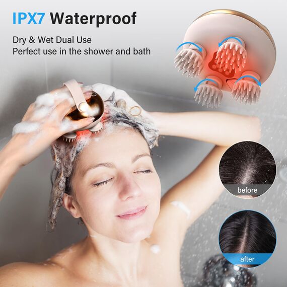 arboleaf Kopfmassage elektrisch, Kopfhaut-Massagegerät IPX7 wasserdicht mit 8 Massageköpfen und 3 Massagemodi, handliches Kopfmassagegerät für Entspannung, Tiefenreinigung(Golden)