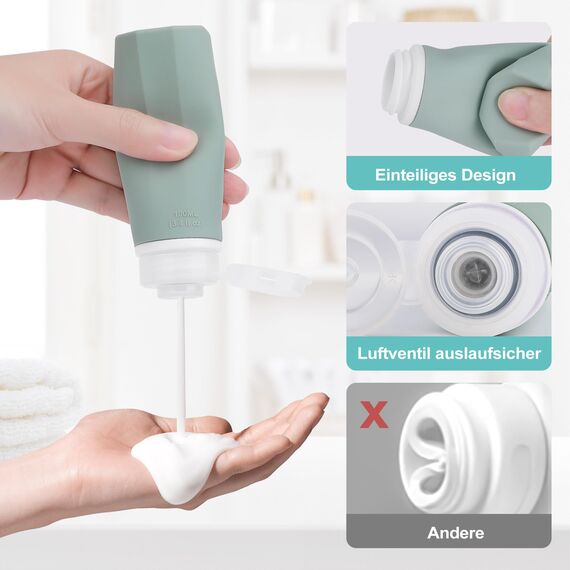 Opret 4 Stück Silikon Reiseflaschen Set, 100ml Reiseflaschen zum Befüllen Kosmetik Shampoo Flüssigkeiten, Auslaufsicher Nachfüllbare Leer Reiseset Reisegröße Behälter Travel Bottles Set Travel Kit