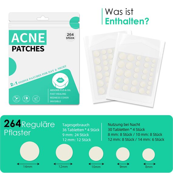 Home Holic Pimple Patches Hydrokolloid Unsichtbare 264 Stück Pickel Patch mit Teebaumöl Tag und Nacht Verwenden Pimple Patch Akne Patches Wasserdichte Atmungsaktive Acne Pflaster Anti