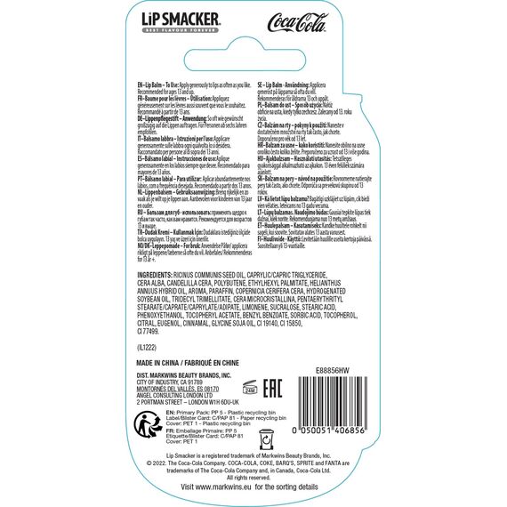 Lip Smacker Coca Cola Collection, Lippenbalsam mit Kirsch-Cola-Geschmack, inspiriert von Coca-Cola, Feuchtigkeitsspendend und Erfrischend, 1 Stück