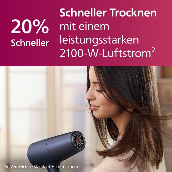 Philips Haartrockner 5000 Series, ThermoShield Technologie, Ionisierungsfunktion, 2.300 W, Metallic-Blau, mit 9-mm- und 11-mm-Stylingdüse, Volumendiffusor, BHD510/20