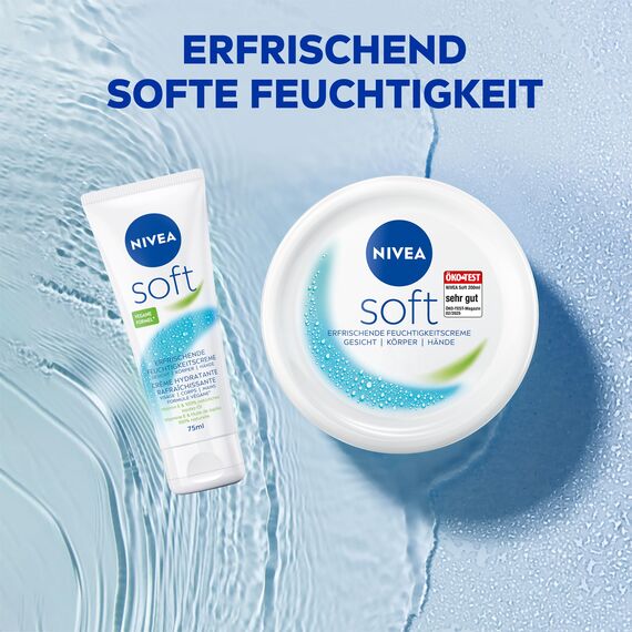NIVEA Soft erfrischende Feuchtigkeitscreme (200 ml), leichte Creme mit Vitamin E und 100% natürlichem Jojoba-Öl, schnell einziehende Hautcreme für fühlbar entspannte Haut
