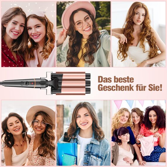 Lockenstäbe 3 Fässer für Große-BESTOPE PRO Lockenstab set 5 in 1 Locken mit einstellbarer Temperatur Keramik Lockenwickler mit Verschiedenen Aufsätzen Schnelle Heizung, Handschuh, 2 Clips