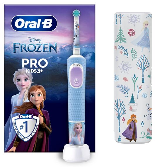 Oral-B Pro Kids Frozen Elektrische Zahnbürste für Kinder — Electric Toothbrush ab 3 Jahren inkl. 1 Aufsteckbürste, Reise-Etui und 2 Putzmodi für Zahnpflege, Blau/Lila