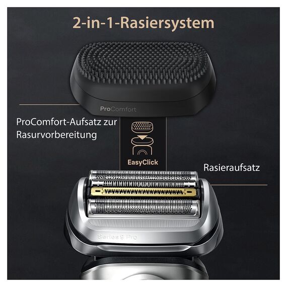 Braun Series 9 Pro+ Rasierer Herren Elektrisch, Elektrorasierer mit 5 Pro Rasierelementen, ProComfort Aufsatz, 2-in-1-System, Ladestation, 60 Min Laufzeit, Made in Germany, 9557s, Silber