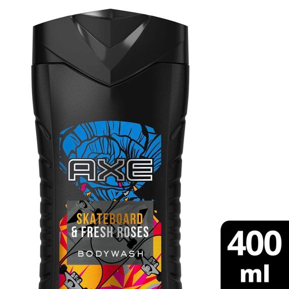 Axe Skateboard & Fresh Roses 3in1 Duschgel Herren Body Hair Face 12h frischen Duft auf Pflanzenbasis (1 x 250 ml) (Packung mit 2)