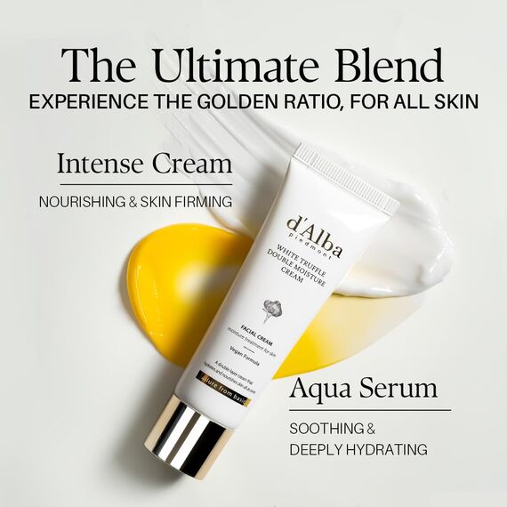 d'alba Italian weiß Truffle Double Serum & Cream, anpassbare 2-in-1-Intensivpflege, Creme für Elastizität und Glanz, milde und vegane Doppelcreme (60ml) (Tube)
