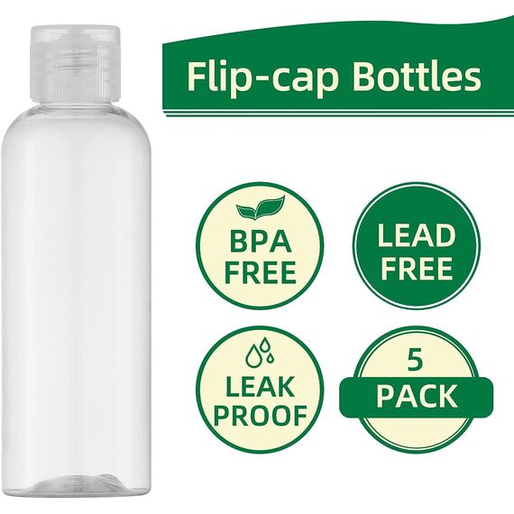 Toureal Shampoo Flaschen zum Befüllen 100ml - Reise Flasche aus Kunststoff Set Geeignet für Flugzeuge - Travel Size Shampoo Bottles - Kleine Reiseflaschen für Kosmetik 5 Stück Transparent Abdeckung