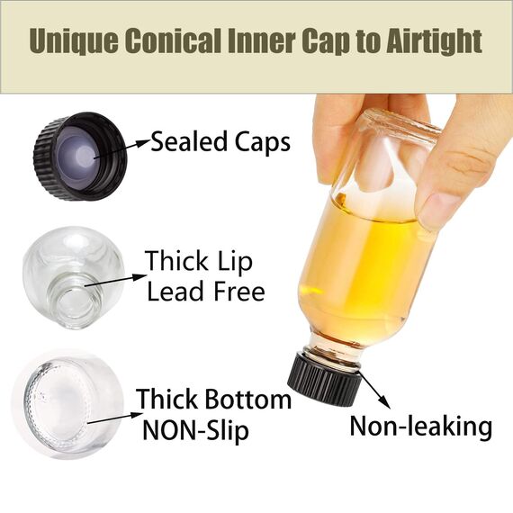 DIDITIME Glasflaschen mit Deckel und 2 Trichtern, kleine Glasbehälter mit Deckel, Gewürzgläser, Saftflaschen, Mini-Reiseflaschen, 60 ml Probenflaschen für Trank, Ingwer-Shots, Öle, 12 Stück