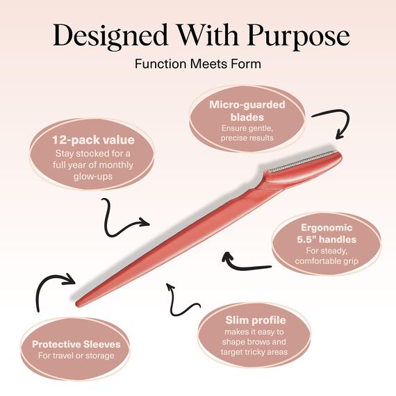 Kitsch Dermaplaning Tool – 12 Stück Rasiermesser, Gesichtsrasierer Frauen, Augenbrauenrasierer, Gesichtshaarentfernung für Frauen, Dermaplane-Rasierer für das Gesicht, Coral