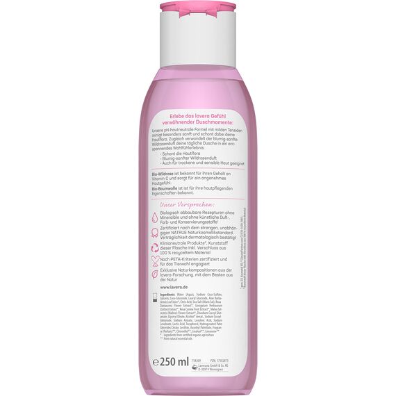 lavera Pflegedusche Verwöhnend - Bio-Wildrose & Bio-Baumwolle - Naturkosmetik - vegan - Duschgel - pH-hautneutral - reinigt besonders sanft - 1 x 250 ml (Packung mit 2)